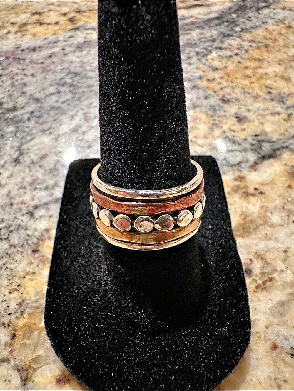Sterling Silver Gold-Brass Tone Stacking Spinner Ring India 925 Size 7
